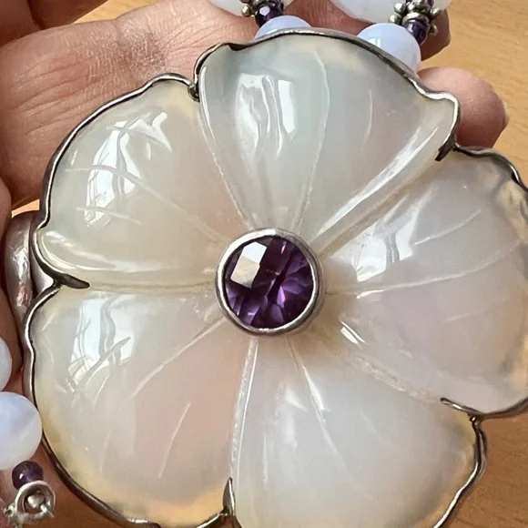 CHARLES ALBERT CHALCEDONY AMETHYST STERLING SILVER NECKLACE PENDANT PIN BROOCH